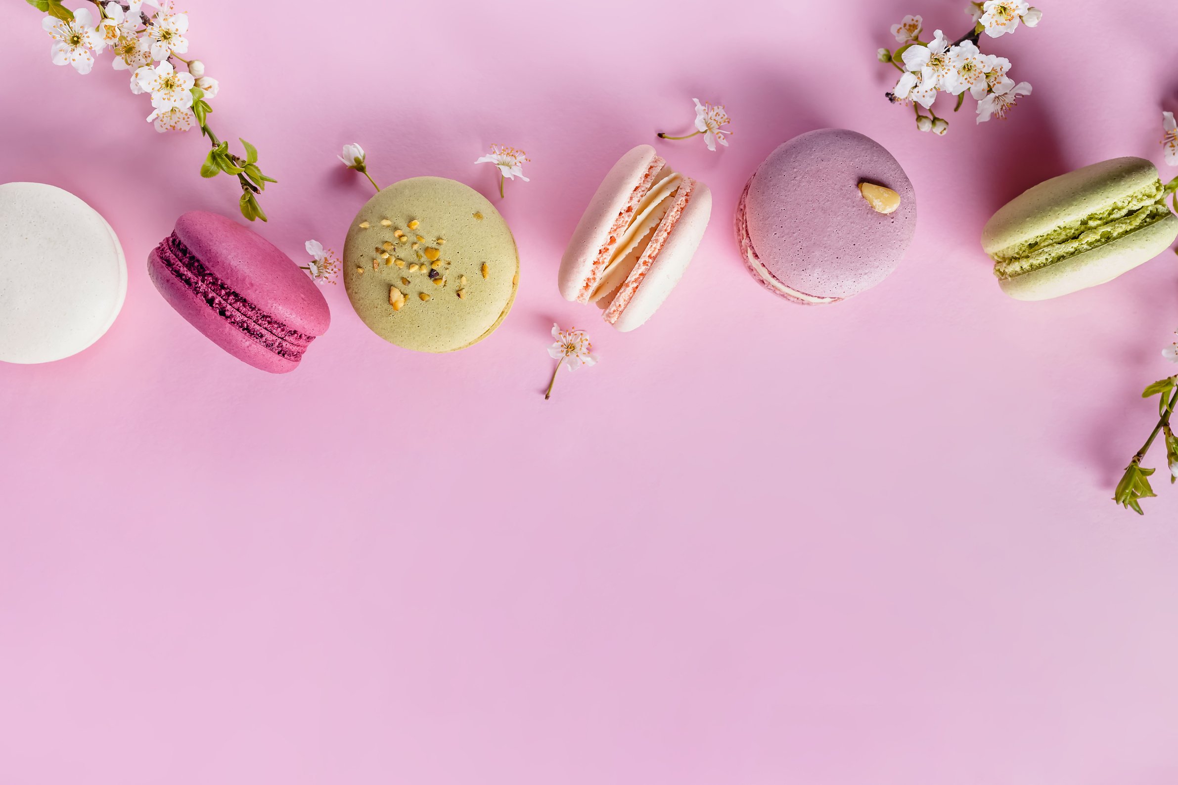 French Dessert Macaroons of Different Flavors